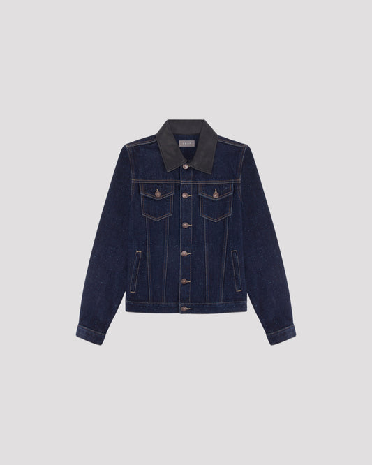 Leather-Trimmed Denim Trucker Jacket